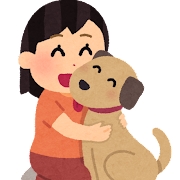犬を抱く女性のイラスト